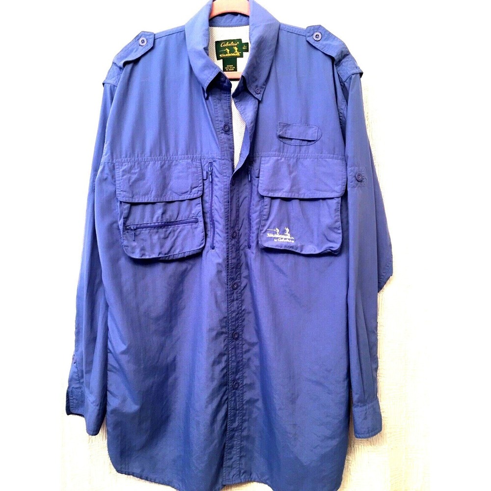 Cabelas Guideworks Mens Large Tall Long Sleeve Fishing Shirt Blue Ventilated NEW